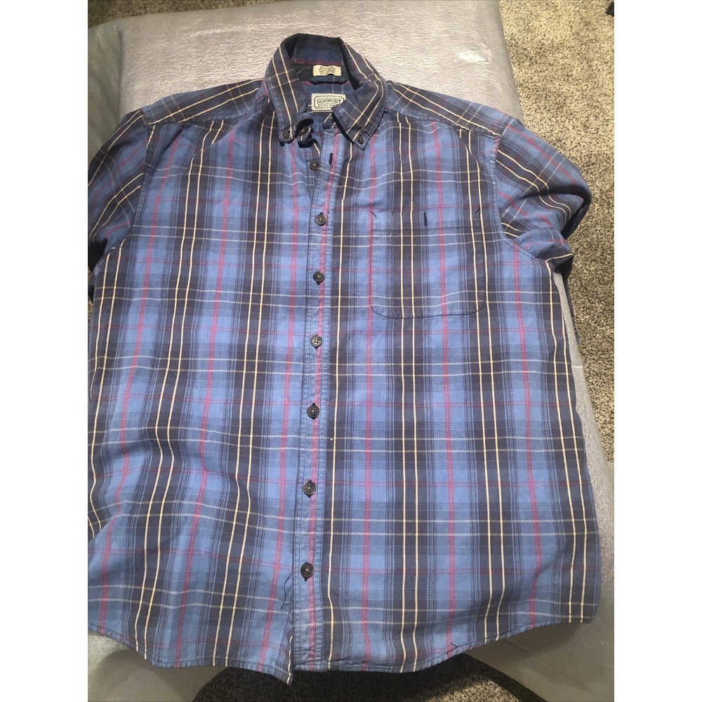 CE Schmidt Workwear‎ Mens Shirt Long Sleeve Button Down Blue Plaid Size Medium